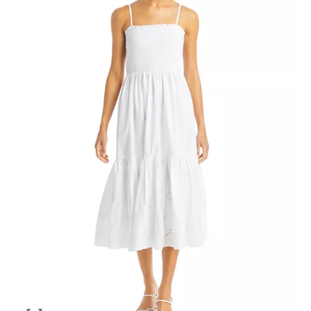 Aqua White Smocked Midi Dress